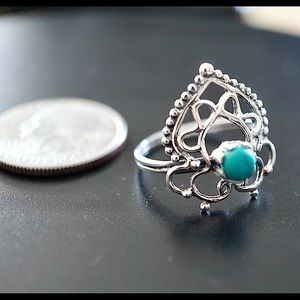 Sterling Silver & Turquoise Bali-style Ring SZ9